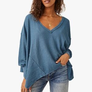 FREE PEOPLE We The Free Coraline Thermal Top in Blue Size Small
